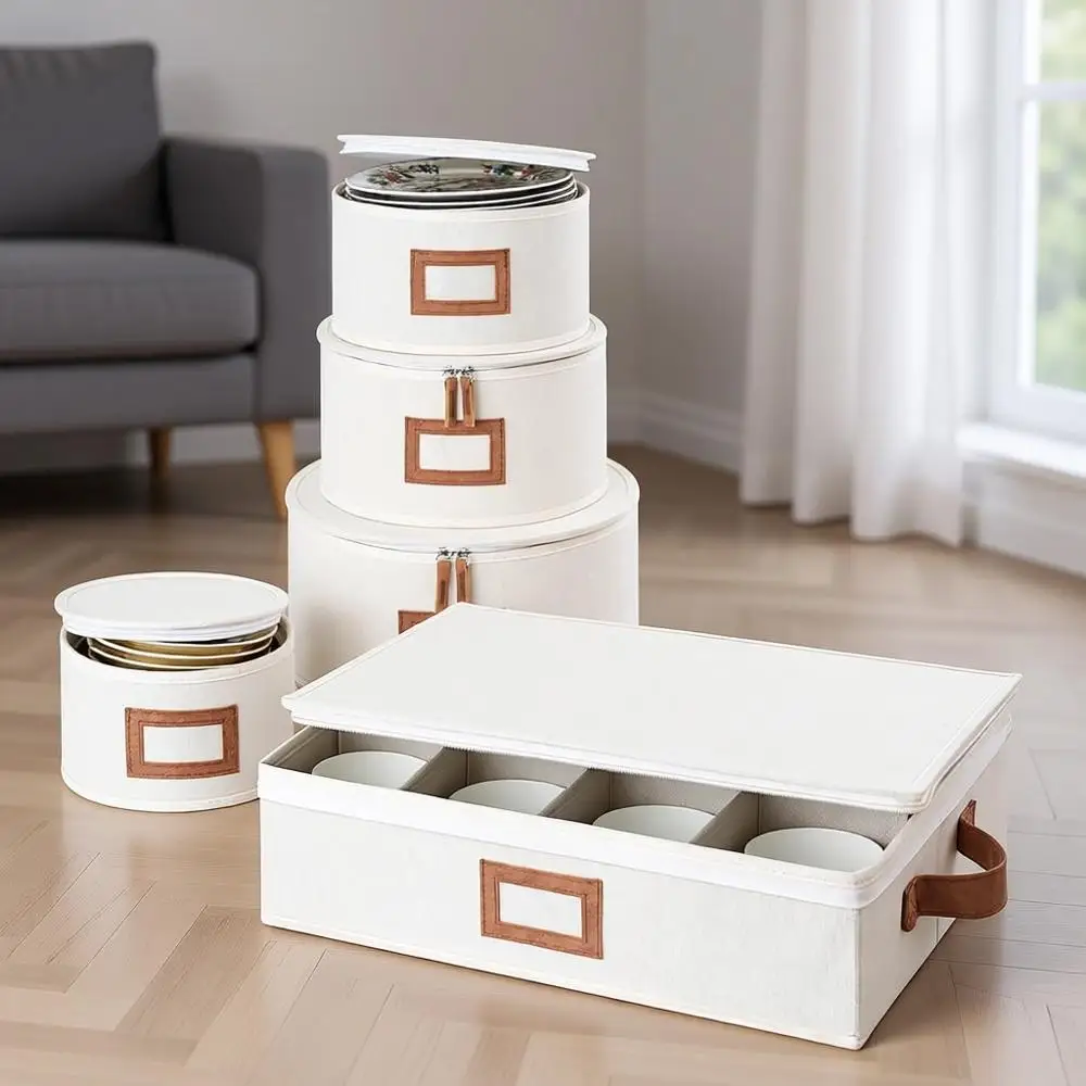 Stackable Hard Shell Storage Containers for 12 Place Settings, Beige, 5-Pack Organizer
Stackable Hard Shell Storage Containers for 12 Place Settings, Beige, 5-Pack Organizer