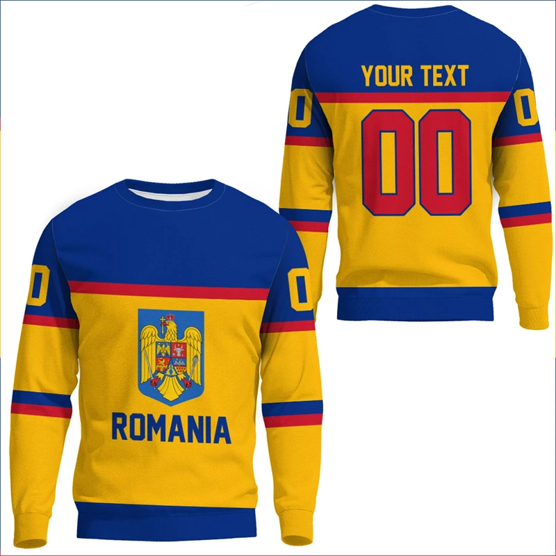Autumn Men's Romania Flag Printed Crewneck Sweatshirt Long Sleeve Romanian Emblem Casual Breathable Men's Loose Unisex Tracksuit
Autumn Men's Romania Flag Printed Crewneck Sweatshirt Long Sleeve Romanian Emblem Casual Breathable Men's Loose Unisex Tracksuit
