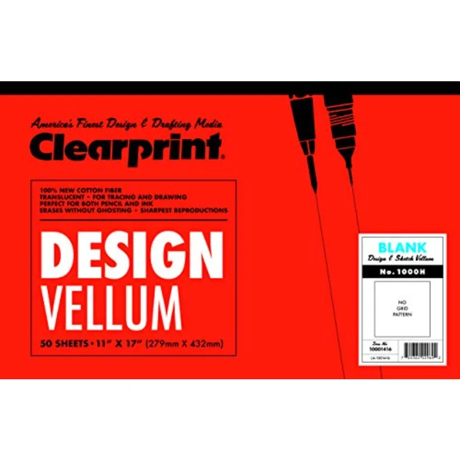 11" x 17" 1000H Design Vellum Pad, 16 lb., 100% Cotton, 50 Sheets, 1 Each, 50 Count Pack of 1
11" x 17" 1000H Design Vellum Pad, 16 lb., 100% Cotton, 50 Sheets, 1 Each, 50 Count Pack of 1