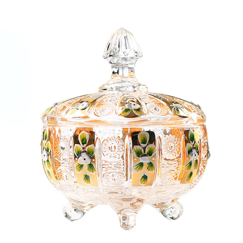 Crystal glass with lid sugar tank European enamel color fruit plate inlaid with fruit bucket fruit plate like candy melon
Crystal glass with lid sugar tank European enamel color fruit plate inlaid with fruit bucket fruit plate like candy melon