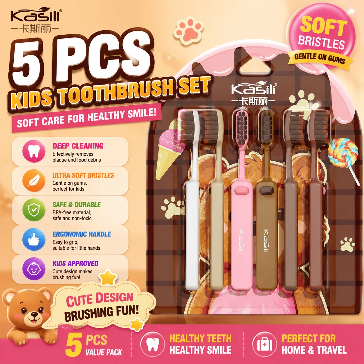 6-pack 3-12-year-old Cute Long Head Gum Protection Soft Hair Deep Cleaning Care Baby Teeth Toothbrush Suitable for Baby Use
6-pack 3-12-year-old Cute Long Head Gum Protection Soft Hair Deep Cleaning Care Baby Teeth Toothbrush Suitable for Baby Use