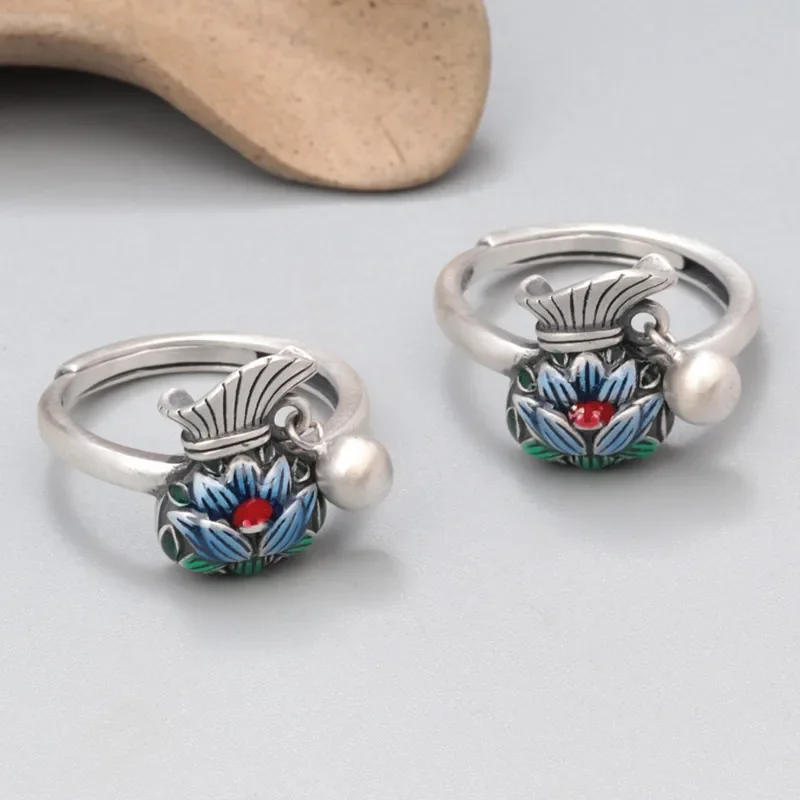 Simple 925 sterling silver Lotus money bag WOMEN'S ring retro ethnic enamel adjustable finger rings jewelry wholesale jz100
Simple 925 sterling silver Lotus money bag WOMEN'S ring retro ethnic enamel adjustable finger rings jewelry wholesale jz100