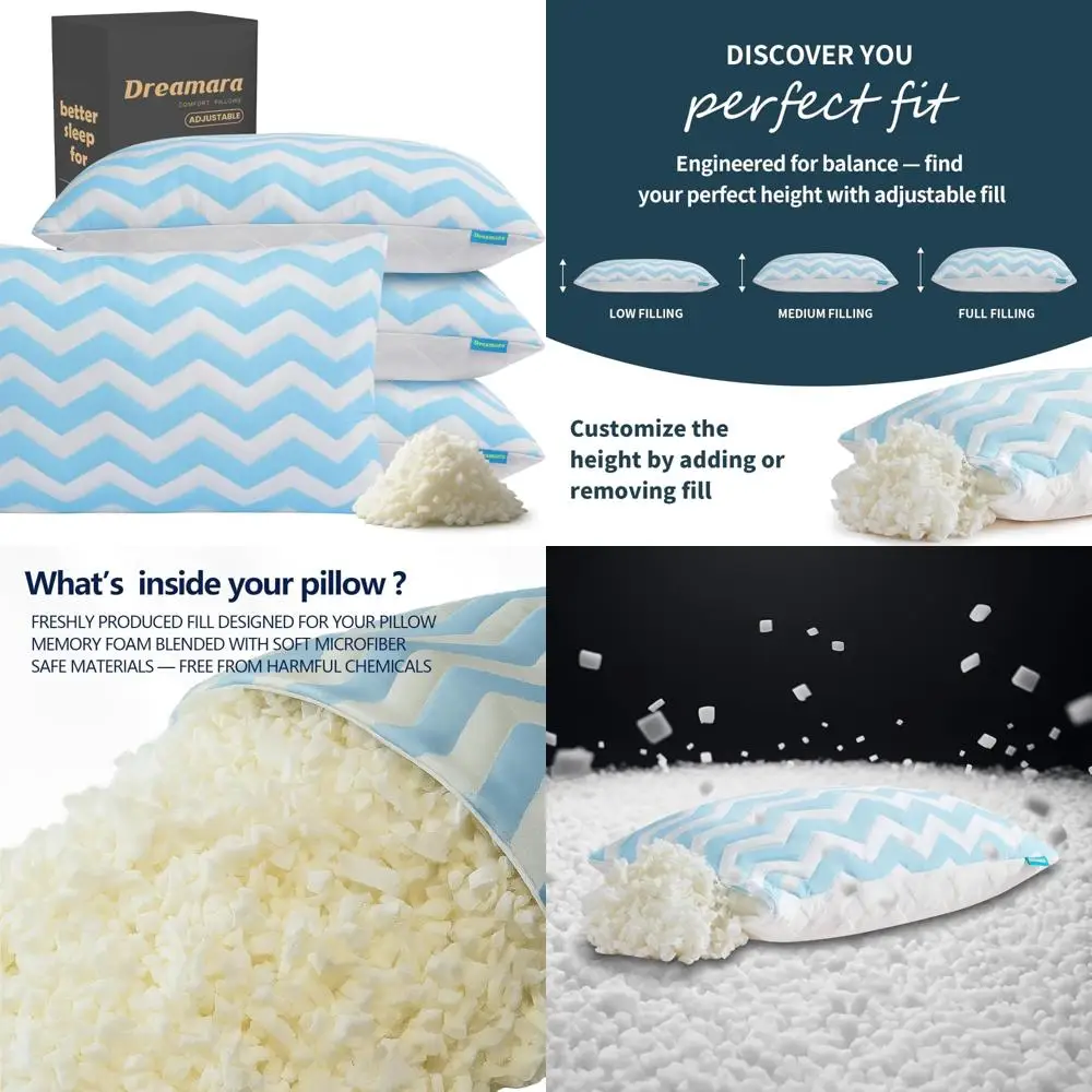 Queen Size Cooling Bed Pillows Set of 4 - Adjustable Loft Shredded Memory Foam for Side, Back, and Stomach Sleepers Support
Queen Size Cooling Bed Pillows Set of 4 - Adjustable Loft Shredded Memory Foam for Side, Back, and Stomach Sleepers Support