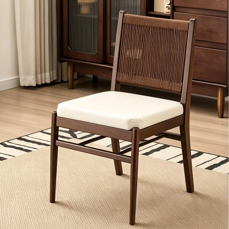 Rustic Solid Wood Dining Chair with Soft Backrest and Woven Rope Design for Home Living Room Restaurant Hotel Café
Rustic Solid Wood Dining Chair with Soft Backrest and Woven Rope Design for Home Living Room Restaurant Hotel Café