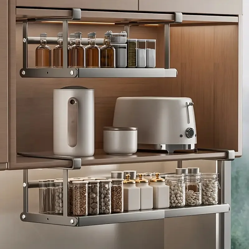 Adjustable Metal Kitchen Cabinet Shelf, Extendable Rack for Spices Jars Utensils, Multi-Tier Organizer for Cabinet Storage
Adjustable Metal Kitchen Cabinet Shelf, Extendable Rack for Spices Jars Utensils, Multi-Tier Organizer for Cabinet Storage