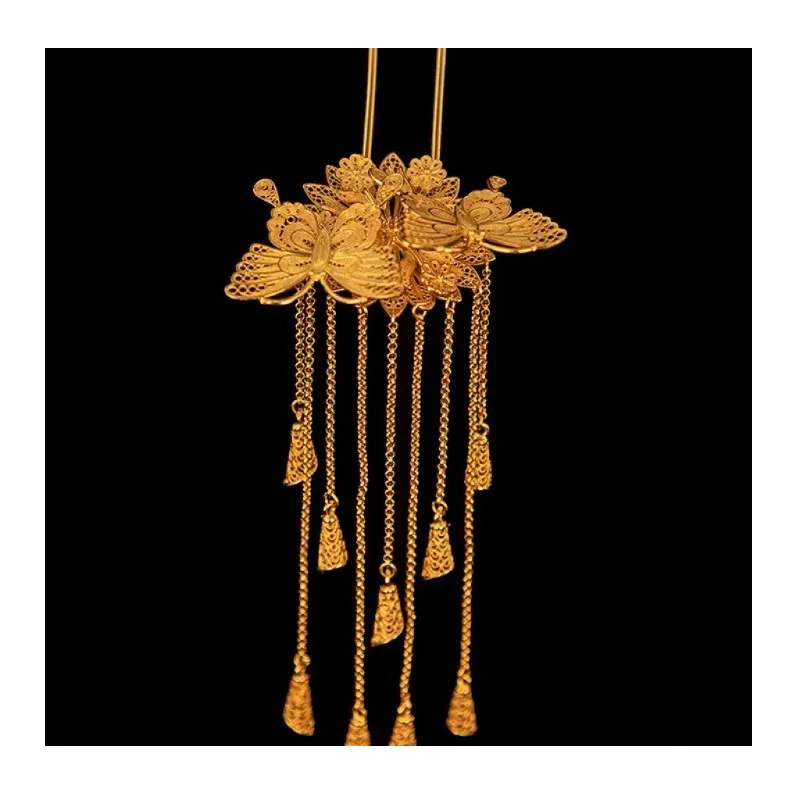 Copper Gold-plated Antique Walking Hair Accessories Butterfly Love Flower Hollow Gold Filament Trembling Hairpin Double Butterfl
Copper Gold-plated Antique Walking Hair Accessories Butterfly Love Flower Hollow Gold Filament Trembling Hairpin Double Butterfl