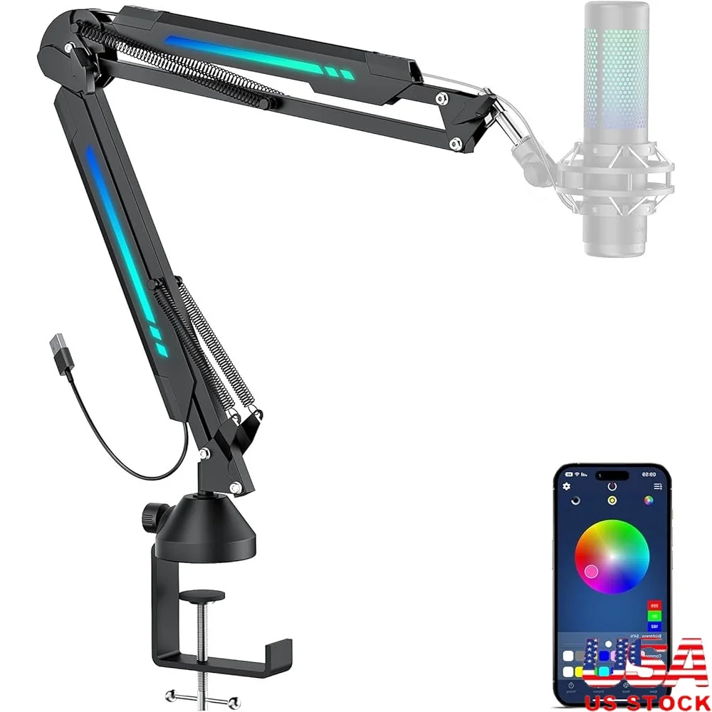 RGB Microphone Boom Arm Adjustable Desk Mount Clamp App Control Dynamic Lighting Compatible with HyperX Blue Yeti SM7B QuadCast
RGB Microphone Boom Arm Adjustable Desk Mount Clamp App Control Dynamic Lighting Compatible with HyperX Blue Yeti SM7B QuadCast