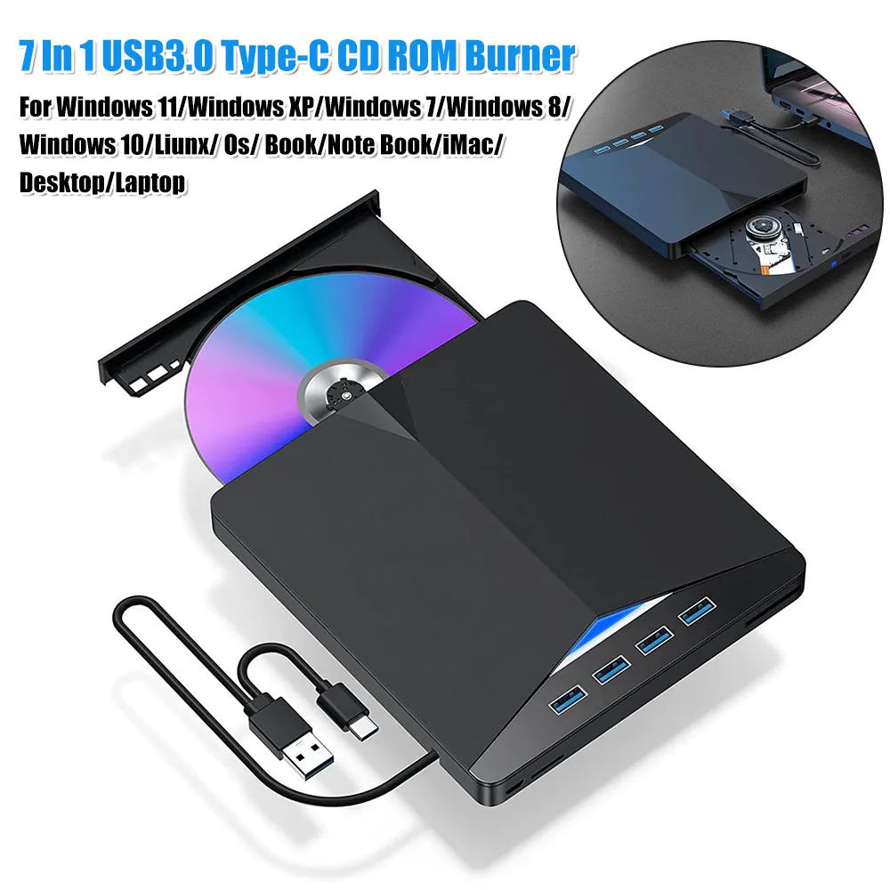 Внешний оптический привод 7-в-1 USB 3.0 Type-C для CD/DVD RW, высокоскоростной, тонкий, для Windows 11/10/8/7/Linux/OS
Внешний оптический привод 7-в-1 USB 3.0 Type-C для CD/DVD RW, высокоскоростной, тонкий, для Windows 11/10/8/7/Linux/OS
