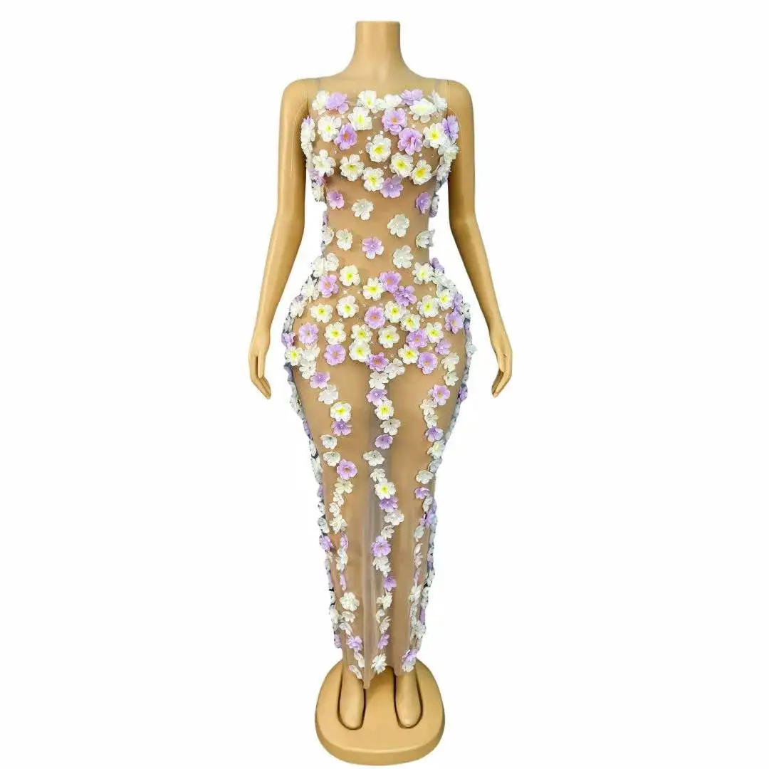 Sexy Nude Mesh Transparent Flowers Long Dress for Women Evening Pom Birthday Dress Performance Costume Photo Shoot Wear
Sexy Nude Mesh Transparent Flowers Long Dress for Women Evening Pom Birthday Dress Performance Costume Photo Shoot Wear