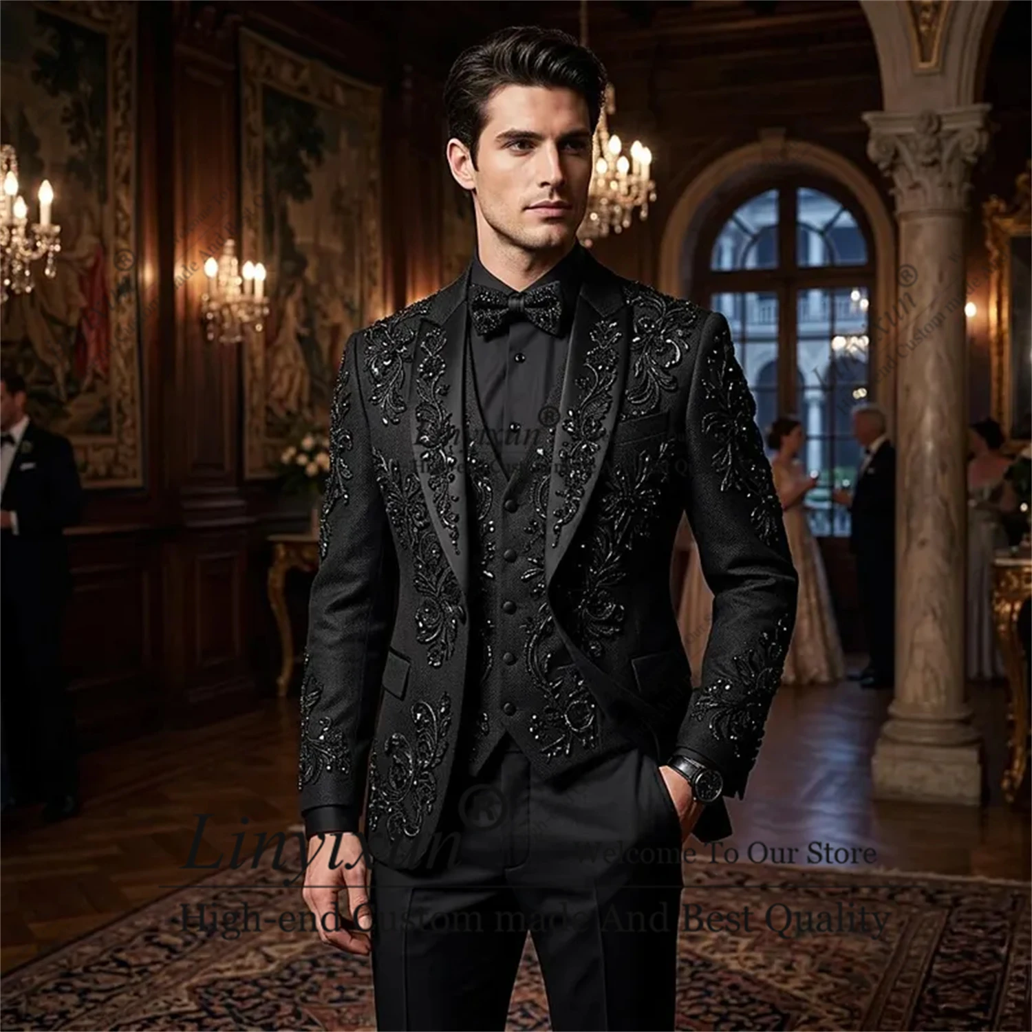 Handsome Suit Set 3 Pieces For Man Banquet Dancing Wear Gorgeous Beaded Peak Lapel Men's Suits Wedding Groom pantalones hombre
Handsome Suit Set 3 Pieces For Man Banquet Dancing Wear Gorgeous Beaded Peak Lapel Men's Suits Wedding Groom pantalones hombre