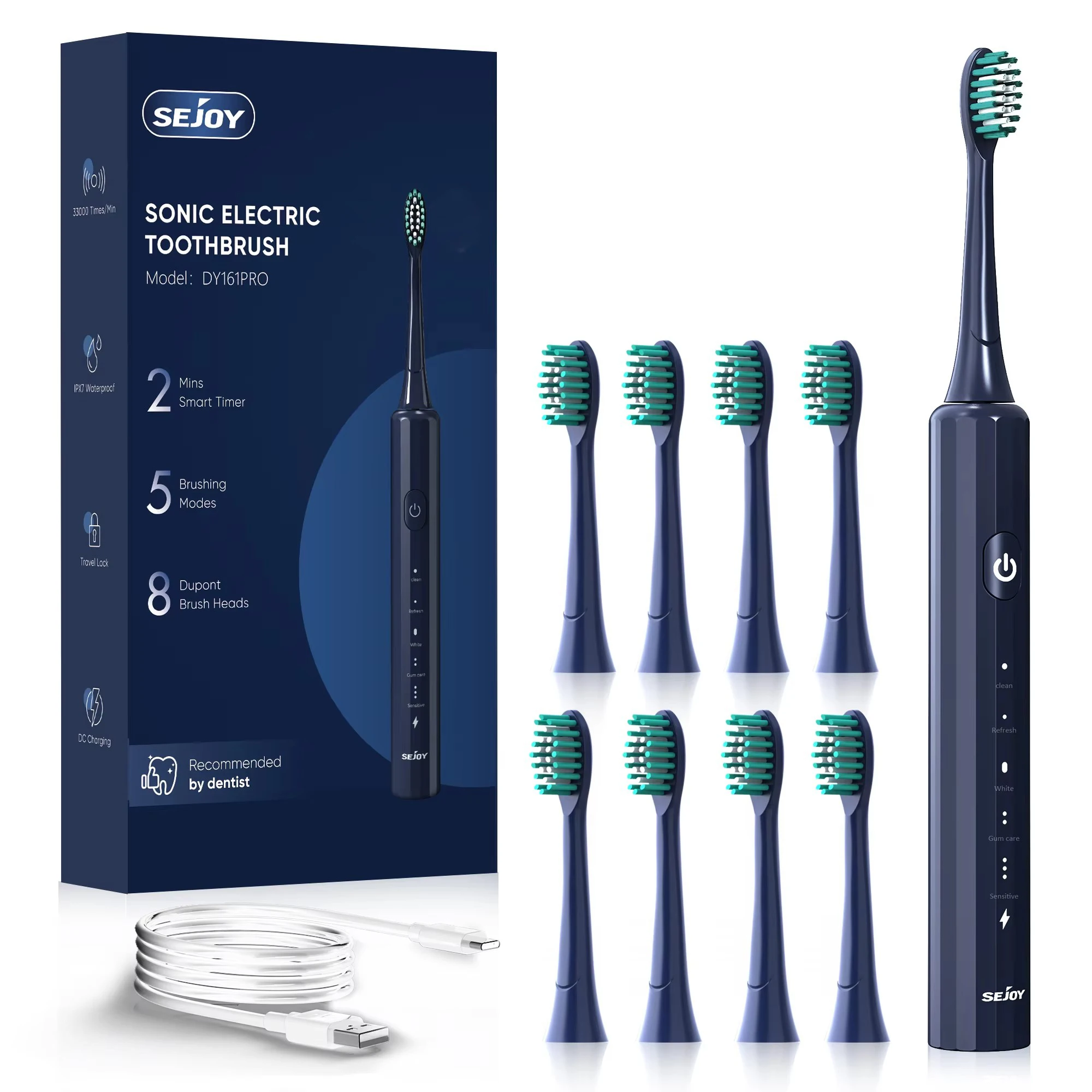 Sejoy Electric Toothbrush With 8PCS Replacement Head 5 Modes Teeth Clean Whitening Sonic Smart Timing Tooth Brush Rechargeable
Sejoy Electric Toothbrush With 8PCS Replacement Head 5 Modes Teeth Clean Whitening Sonic Smart Timing Tooth Brush Rechargeable