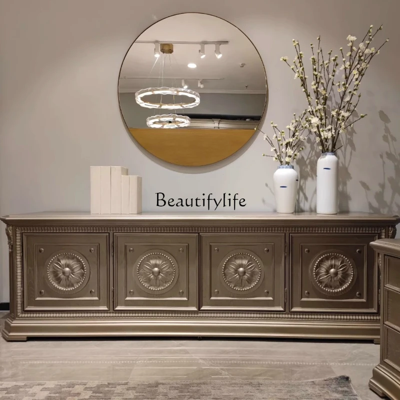 American light luxury solid wood carving flower locker retro silver old living room TV cabinet
American light luxury solid wood carving flower locker retro silver old living room TV cabinet
