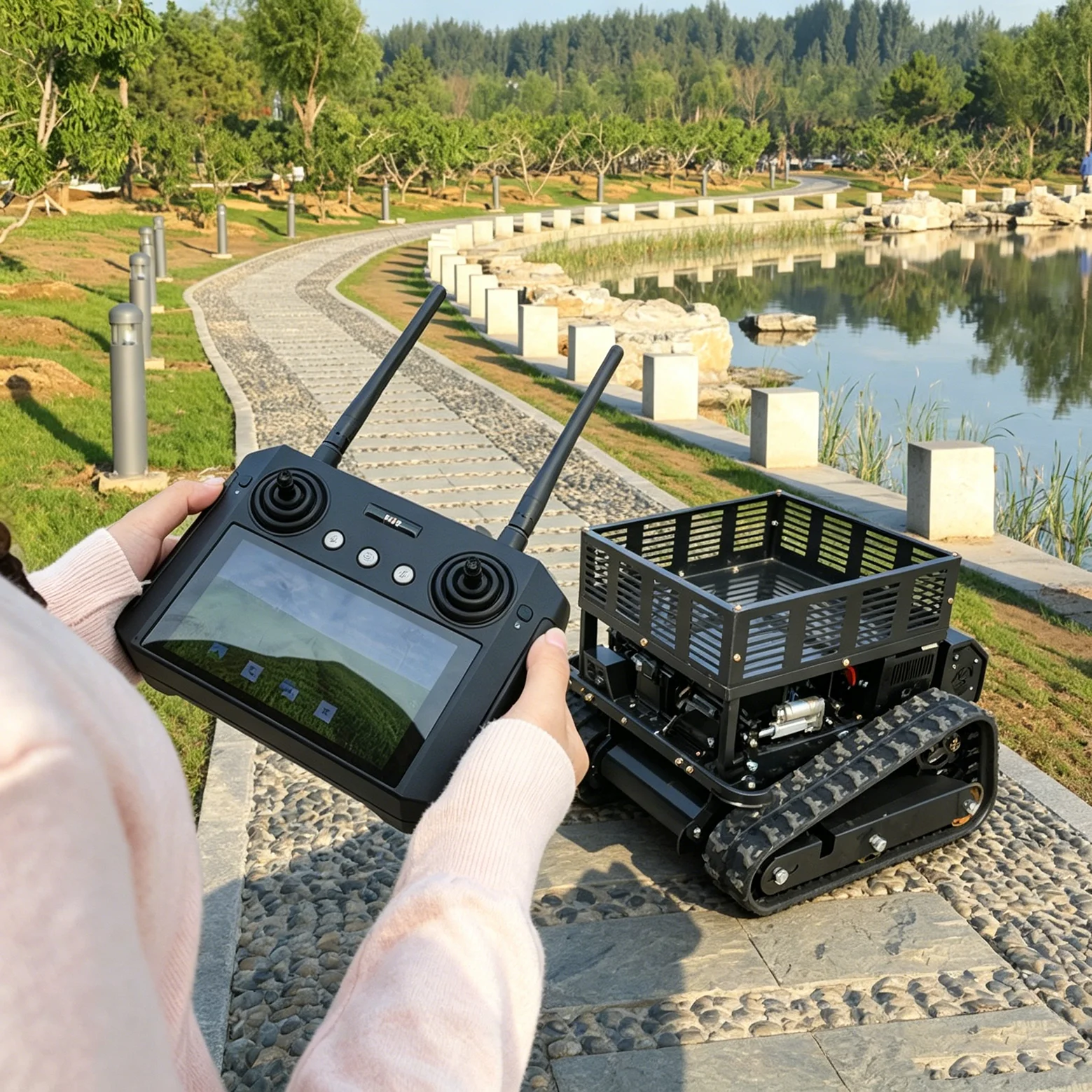 Customized powerful four stroke engine 550mm zero turn remote control lawn mower track type lawn mower
Customized powerful four stroke engine 550mm zero turn remote control lawn mower track type lawn mower