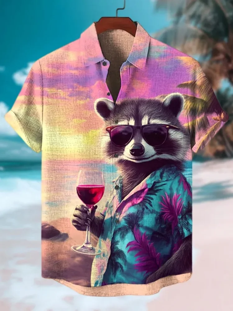 Men's Sunset Scenery Raccoon Drinks Red Wine Print Short Sleeve Shirt Fashion Lapel Collar Button Down Tops Vintage Tunics
Men's Sunset Scenery Raccoon Drinks Red Wine Print Short Sleeve Shirt Fashion Lapel Collar Button Down Tops Vintage Tunics