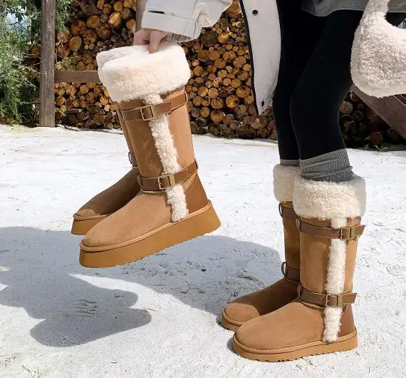 Lady Winter Warming Camel Suede Patchwork Plush Fur Round Toe Thick Sole Snow Boots Women Slip On Lamb Fur Mid-calf Boots Shoes
Lady Winter Warming Camel Suede Patchwork Plush Fur Round Toe Thick Sole Snow Boots Women Slip On Lamb Fur Mid-calf Boots Shoes