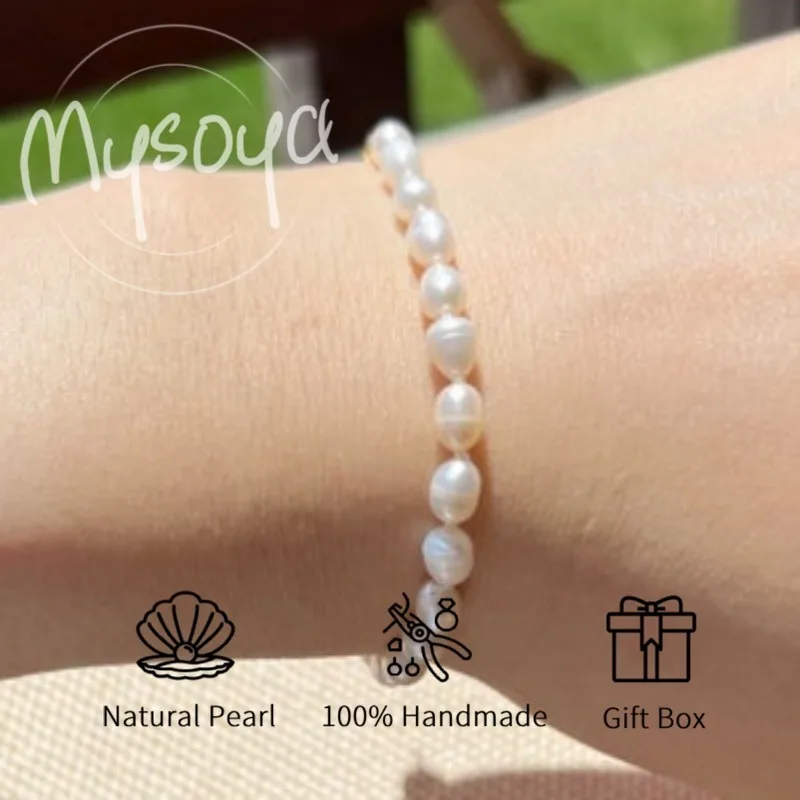 MYSOYA 5-6mm Natural White Rice Shape Freshwater Pearl Bracelet For Women Men With Gift Box Birthday Wedding Anniversary Gift
MYSOYA 5-6mm Natural White Rice Shape Freshwater Pearl Bracelet For Women Men With Gift Box Birthday Wedding Anniversary Gift