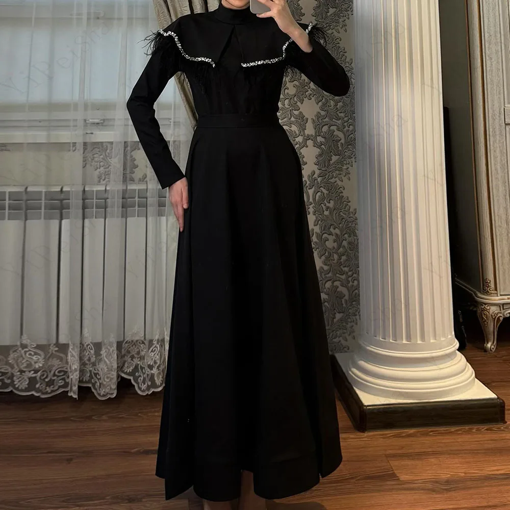 Customized A-Line Prom Dresses Ankle-Length High-Neck Full Sleeve Evening Gown Fashion Tassel Crystal Simple Draped Party Gown
Customized A-Line Prom Dresses Ankle-Length High-Neck Full Sleeve Evening Gown Fashion Tassel Crystal Simple Draped Party Gown