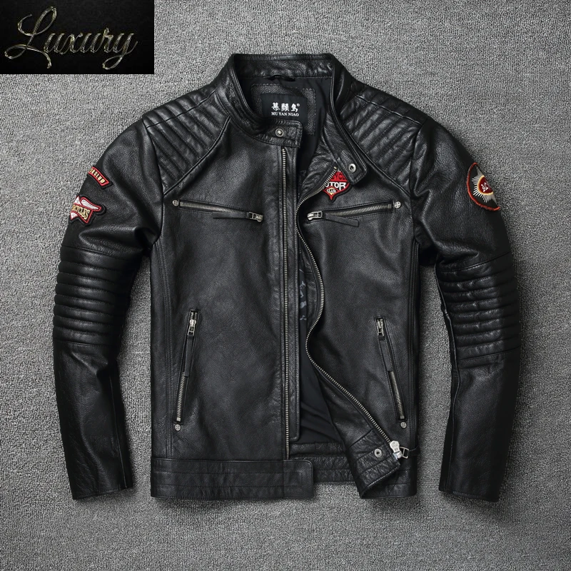 Fashion Black New Men's Natural Top Cowhide Leather Jackets Moto Jacket Biker Coat Slim Clothing
Fashion Black New Men's Natural Top Cowhide Leather Jackets Moto Jacket Biker Coat Slim Clothing