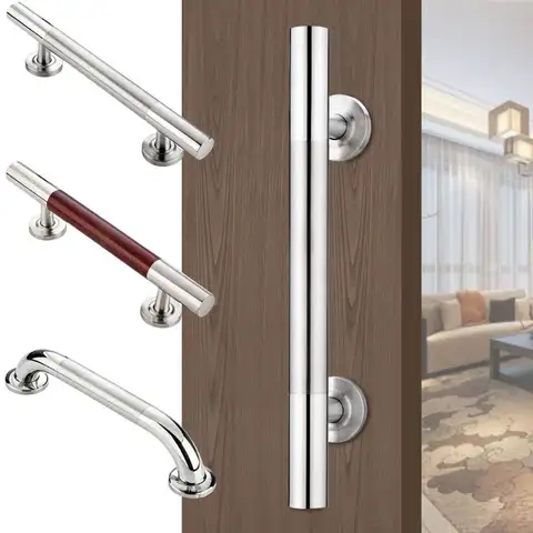 Stainless Steel Door Knob Wood Grain Brushed Surface Surface Mount Handle Surface Mount Red Wood Color Cabinet Closet Handle