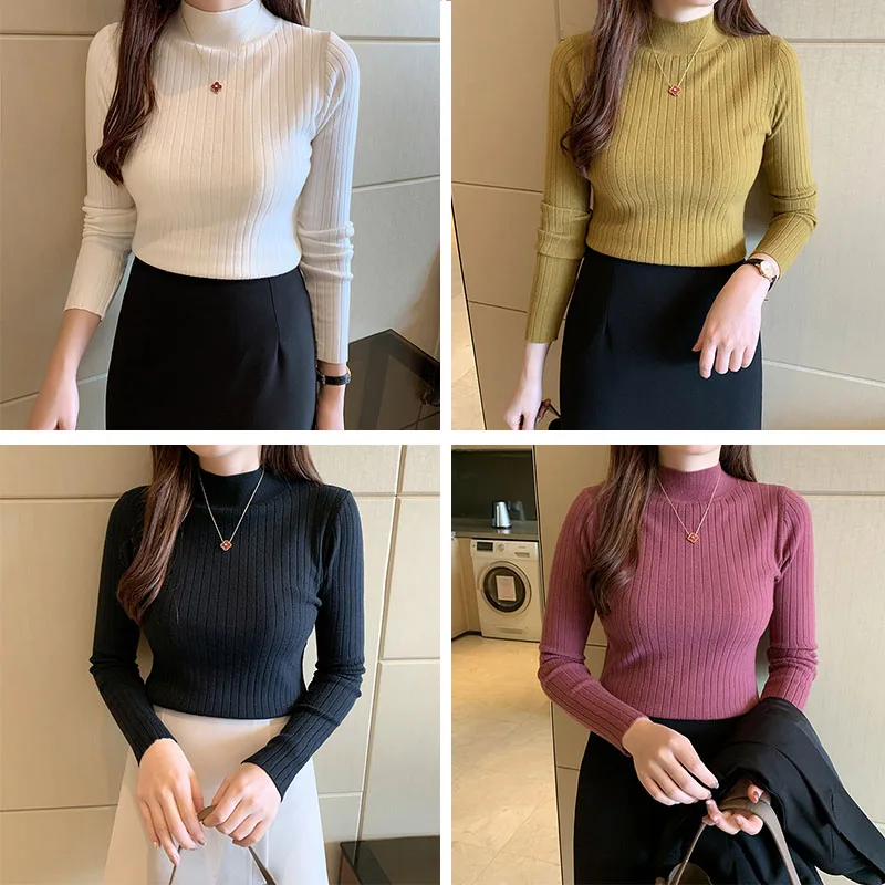New autumn and winter knitted sweater for women, half high neck solid color sweater, mid neck long sleeved top pullover sweater
New autumn and winter knitted sweater for women, half high neck solid color sweater, mid neck long sleeved top pullover sweater