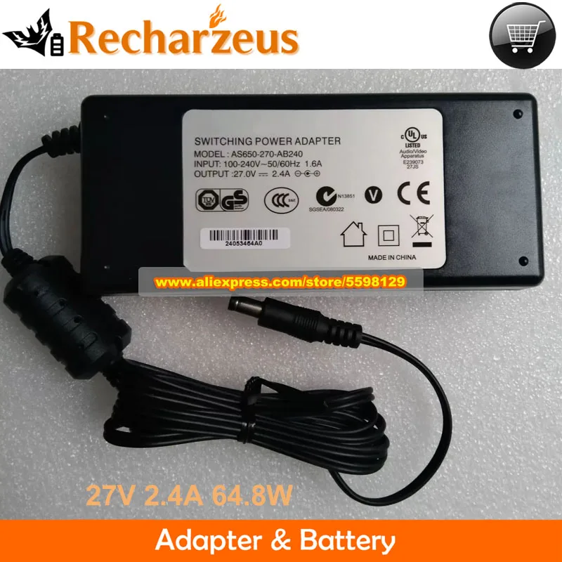 AS650-270-AB240 AC Adapter 27V 2.4A 64.8W Laptop Charger For KINGWALL Speaker Power Supply 5.5x2.1mm
AS650-270-AB240 AC Adapter 27V 2.4A 64.8W Laptop Charger For KINGWALL Speaker Power Supply 5.5x2.1mm