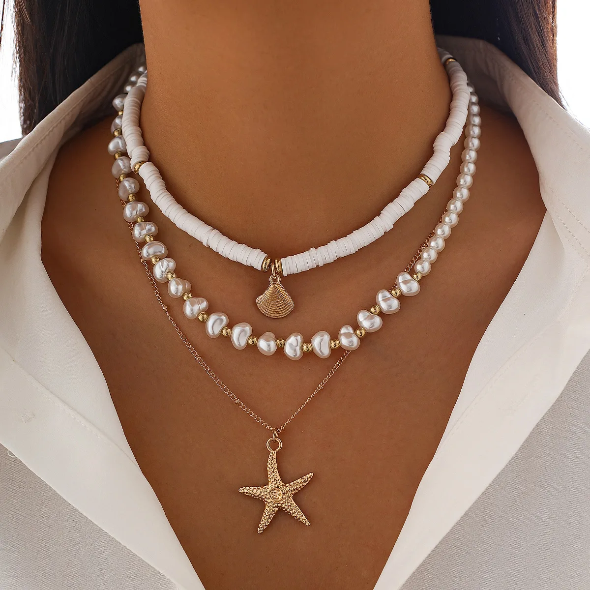 Ailodo Bohemian Shell Starfish Pendant Necklace For Women 3 Pcs/Set Polymer Clay Imitation Pearl Necklace Fashion Jewelry Gift
Ailodo Bohemian Shell Starfish Pendant Necklace For Women 3 Pcs/Set Polymer Clay Imitation Pearl Necklace Fashion Jewelry Gift