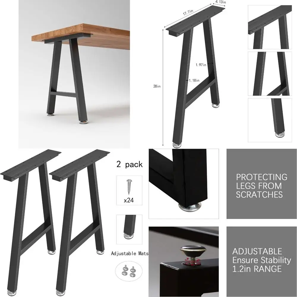 Industrial Rustic Style Heavy Duty Adjustable Metal Table Legs 28 Height x 17.7 Wide for Furniture with Protective Feet
Industrial Rustic Style Heavy Duty Adjustable Metal Table Legs 28 Height x 17.7 Wide for Furniture with Protective Feet