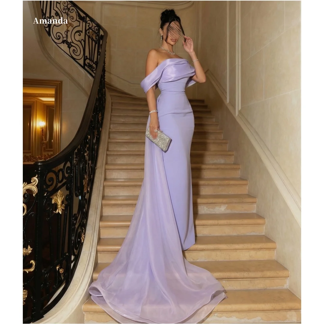 Amanda Customized Formal Evening Prom Dress vestidos de noche Lavender Off Shoulder Draped Satin Mermaid Gown with Sheer 2026
Amanda Customized Formal Evening Prom Dress vestidos de noche Lavender Off Shoulder Draped Satin Mermaid Gown with Sheer 2026