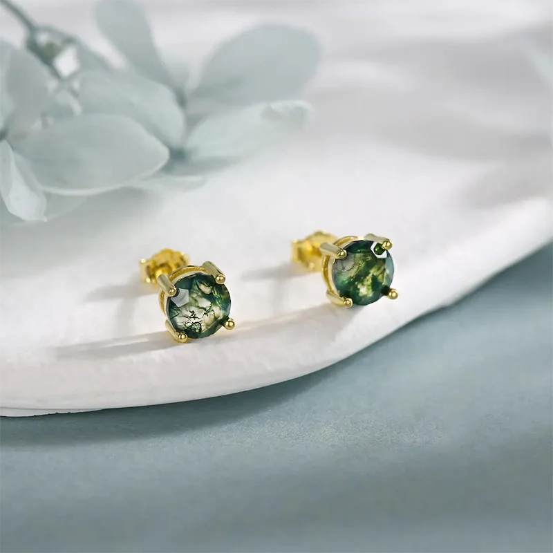 Natural Moss Agate Stud Earrings for Women 925 Sterling Silver Round Cut Green Gemstone Gold Plated Fine Jewelry Female Gifts
Natural Moss Agate Stud Earrings for Women 925 Sterling Silver Round Cut Green Gemstone Gold Plated Fine Jewelry Female Gifts