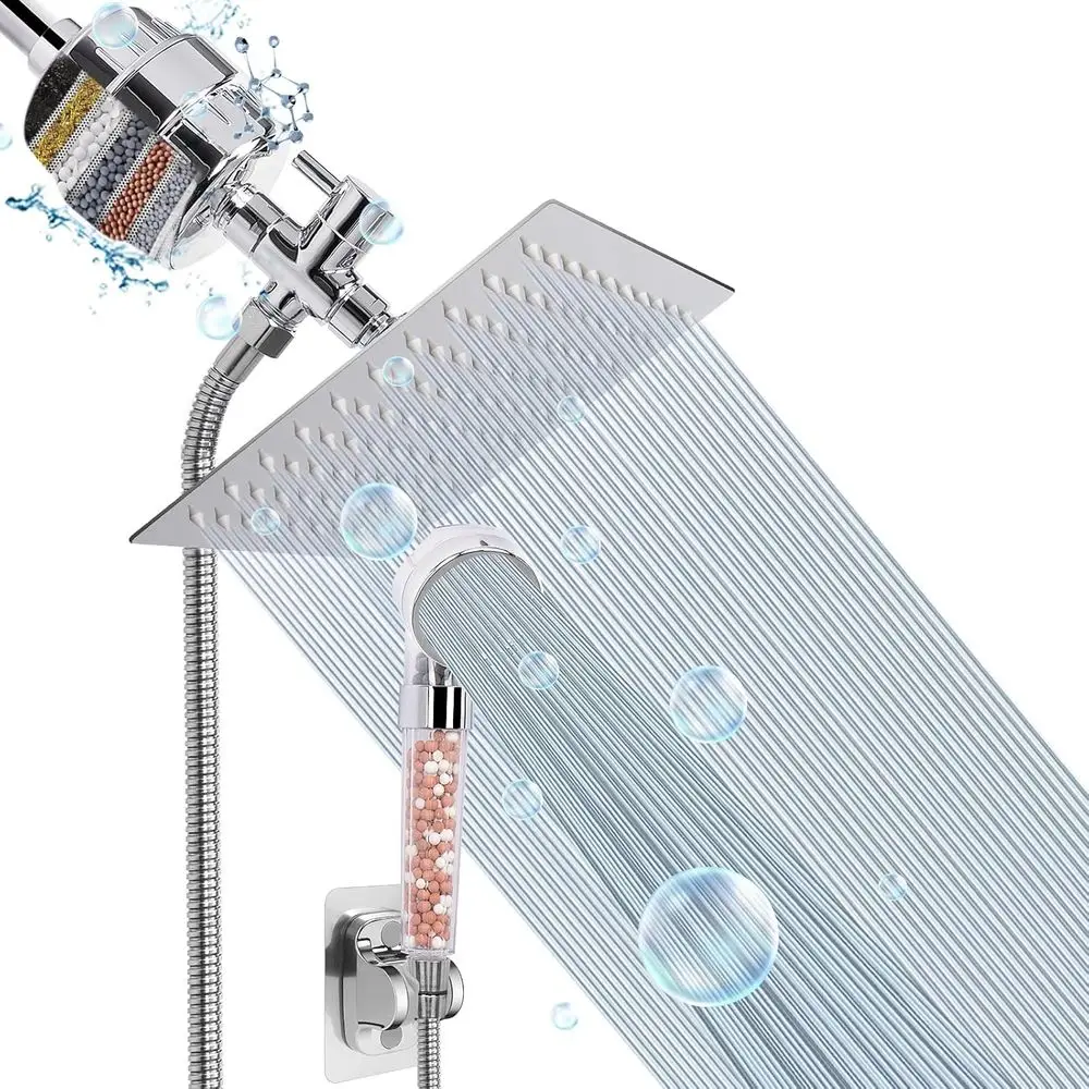 8 Inch Rainfall Shower Head with Filter Combo for Hard Water, Removes Chlorine, Fluoride, and Harmful Substances - 1 Replaceable
8 Inch Rainfall Shower Head with Filter Combo for Hard Water, Removes Chlorine, Fluoride, and Harmful Substances - 1 Replaceable