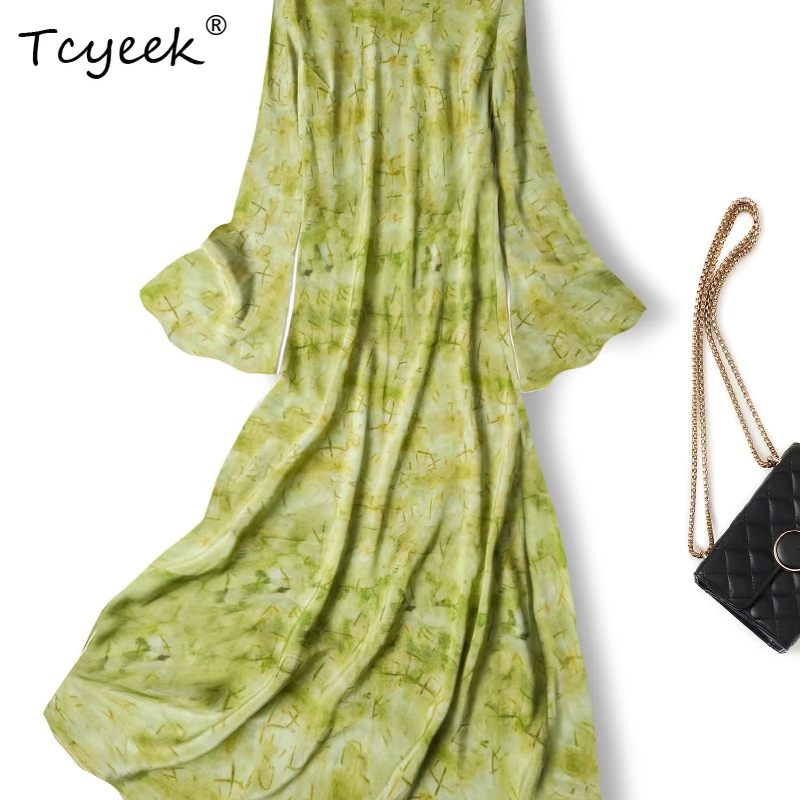 Tcyeek 100% Mulberry Silk Spring Summer Round Neck A-line Micro Flared Long Sleeved Green Slimming Long Woman Dresses 원피스 여름
Tcyeek 100% Mulberry Silk Spring Summer Round Neck A-line Micro Flared Long Sleeved Green Slimming Long Woman Dresses 원피스 여름