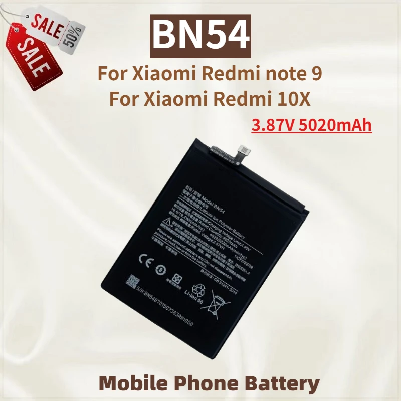 High Quality BN54 Phone Battery 3.87V 5020mAh For Xiaomi Redmi note 9 Redmi 10X Brand New Replacement Battery
High Quality BN54 Phone Battery 3.87V 5020mAh For Xiaomi Redmi note 9 Redmi 10X Brand New Replacement Battery