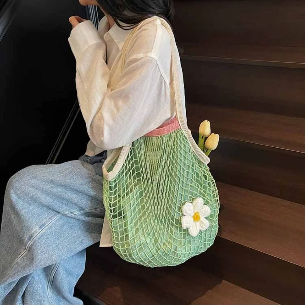 Polyester Hollow Woven Shoulder Bag Large Capacity Korean Style Flower Mesh Handbags Pockets Edge Covering
Polyester Hollow Woven Shoulder Bag Large Capacity Korean Style Flower Mesh Handbags Pockets Edge Covering