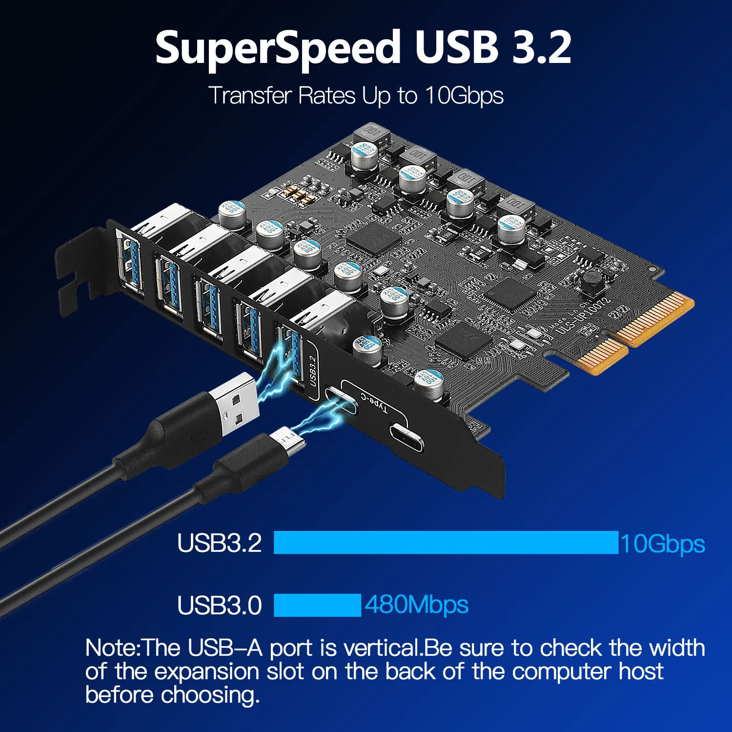 PCIe to USB 3.2 Gen 2 Card with 20Gbps Bandwidth 7 Port (5 USB A 2 TYPE C) Converter PCIE Splitter for Windows 10/8 ASM3124 Chip
PCIe to USB 3.2 Gen 2 Card with 20Gbps Bandwidth 7 Port (5 USB A 2 TYPE C) Converter PCIE Splitter for Windows 10/8 ASM3124 Chip