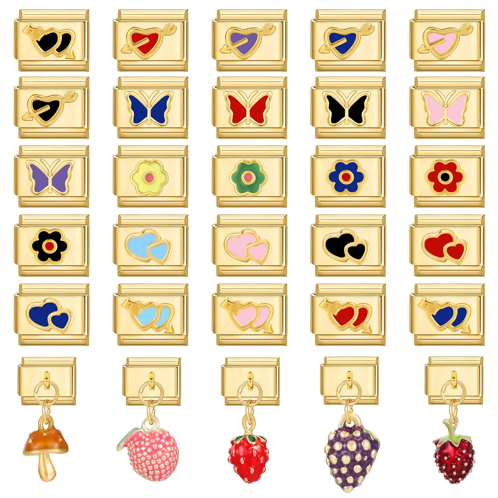 Y2K Golden Charm Colorful Flower Heart Butterfly Fruit Italian Charm Links Stainless Steel Fit 9MM Bracelet Men Women DIY Making
Y2K Golden Charm Colorful Flower Heart Butterfly Fruit Italian Charm Links Stainless Steel Fit 9MM Bracelet Men Women DIY Making