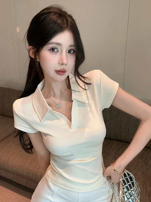 Summer Short Sleeve Neck T-Shirt Women's Pure Desirable Spicy V-Neck Waist-Cut Short Style Unique Beautiful Unique
Summer Short Sleeve Neck T-Shirt Women's Pure Desirable Spicy V-Neck Waist-Cut Short Style Unique Beautiful Unique