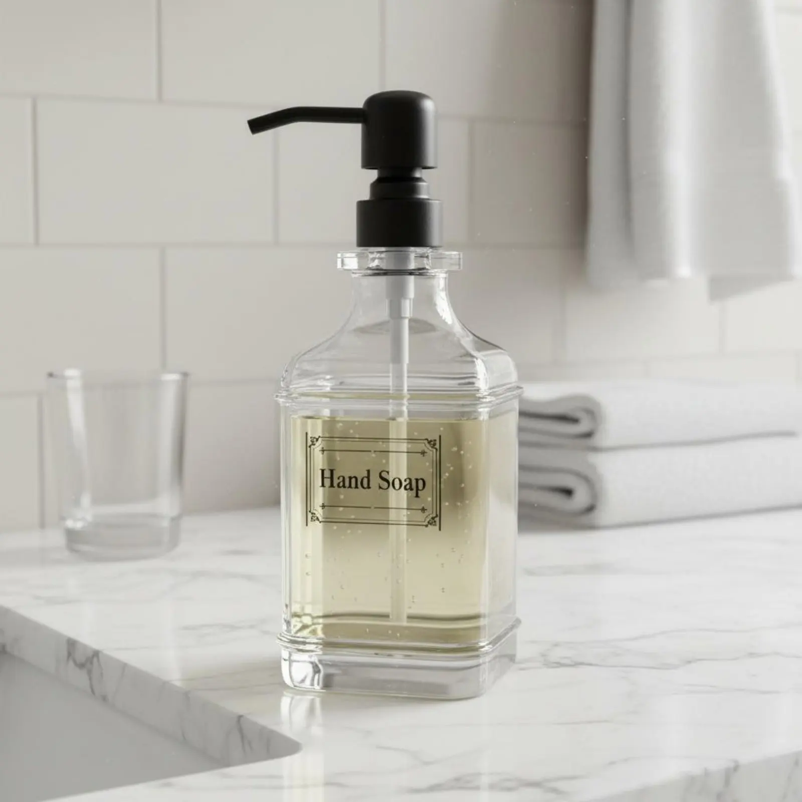 Square Glass Pump Bottle Refillable Glass Soap Dispenser Bathroom Accessory Waterproof Stickers Included for Kitchen
Square Glass Pump Bottle Refillable Glass Soap Dispenser Bathroom Accessory Waterproof Stickers Included for Kitchen