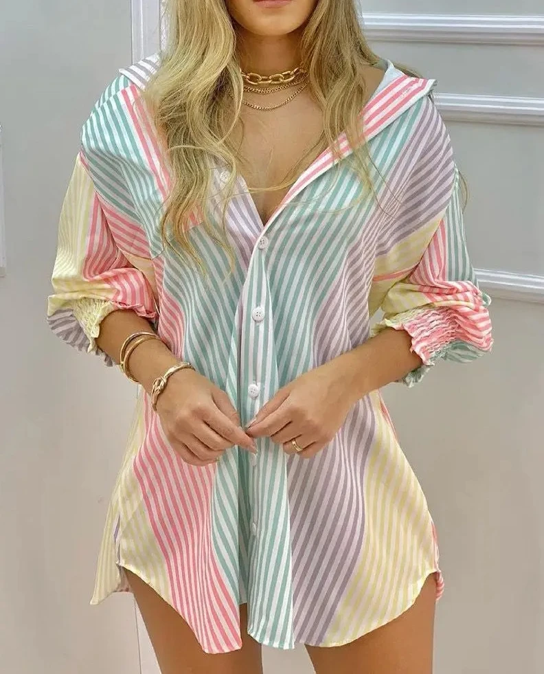Fashion Striped Long Sleeve Buttons Women Shirt Dress Women Summer Fall Clothes Print Long Tops Femme Blouses Woman Shirts
Fashion Striped Long Sleeve Buttons Women Shirt Dress Women Summer Fall Clothes Print Long Tops Femme Blouses Woman Shirts