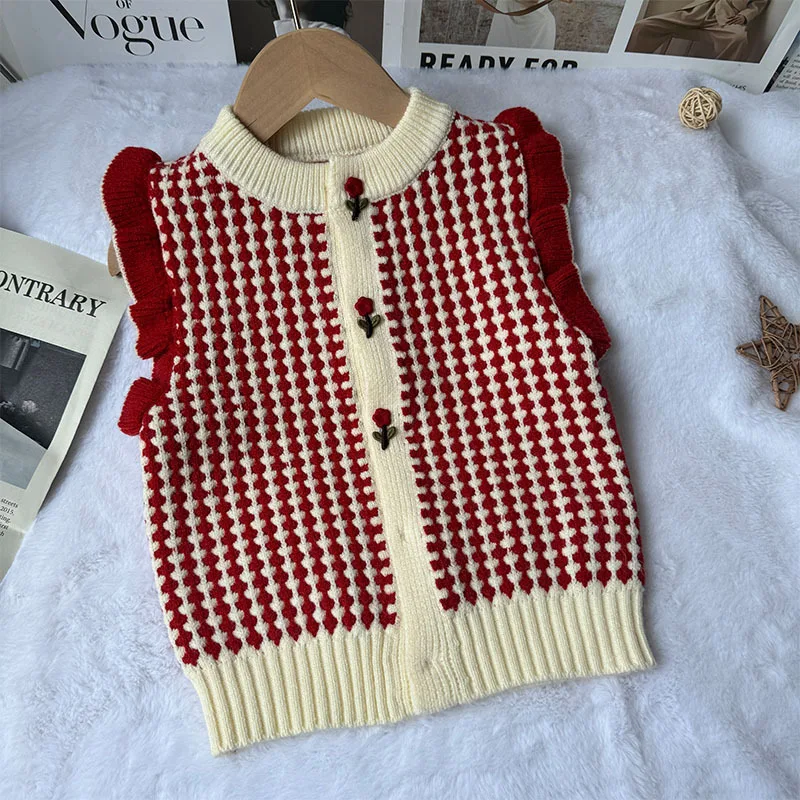 2024 Girls' Spring/Autumn Fashion Knit Cardigan Vest Sweater Round Neck Baby Floral Warm Breathable Soft Cute Floral Decor
2024 Girls' Spring/Autumn Fashion Knit Cardigan Vest Sweater Round Neck Baby Floral Warm Breathable Soft Cute Floral Decor