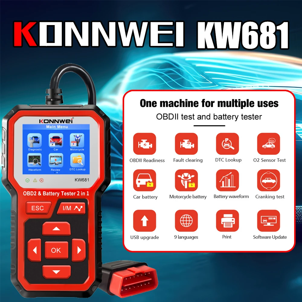 Диагностические инструменты KONNWEI KW681, прибор для диагностики автомобиля, мотоцикла, 2000cca
Диагностические инструменты KONNWEI KW681, прибор для диагностики автомобиля, мотоцикла, 2000cca