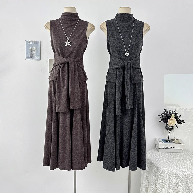 Винтажная модная однотонная одежда Old Money, комплект из 2 предметов, жилет без рукавов на шнуровке, юбка-миди с эластичной резинкой на талии, корейская осенняя женская одежда 
Винтажная модная однотонная одежда Old Money, комплект из 2 предметов, жилет без рукавов на шнуровке, юбка-миди с эластичной резинкой на талии, корейская осенняя женская одежда