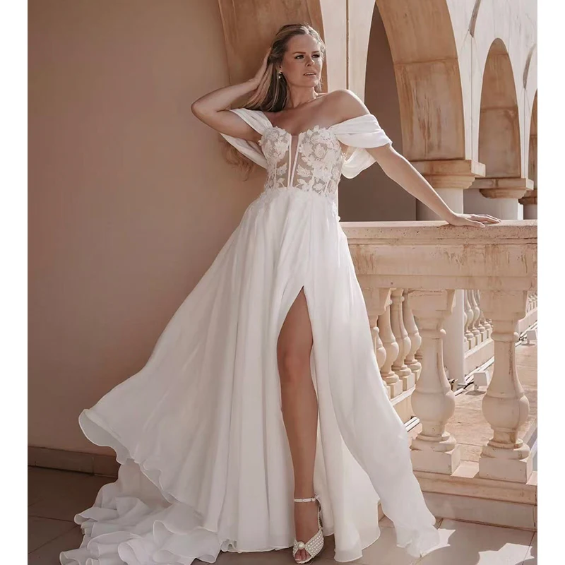 Elegant Weddingdress Chiffon With Lace Slit A Line A-Line Ball Gown Sleeveless Boatneck Customized Bride Button Vestido De Novia
Elegant Weddingdress Chiffon With Lace Slit A Line A-Line Ball Gown Sleeveless Boatneck Customized Bride Button Vestido De Novia
