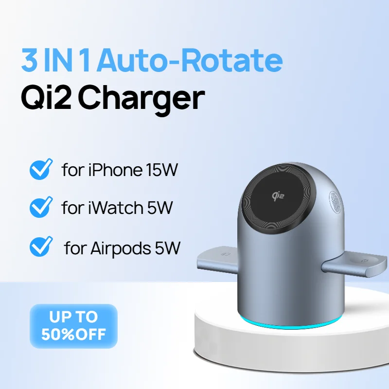 Qi2 15W 3-in-1 Magnetic Wireless Charger with Auto Rotation, Fast Charging Station for IPhone 16/15/14 Pro Max, Apple Watch
Qi2 15W 3-in-1 Magnetic Wireless Charger with Auto Rotation, Fast Charging Station for IPhone 16/15/14 Pro Max, Apple Watch