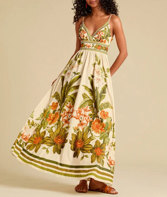Women's Dress Summer New Fashion Beach Vacation Style Ethnic Printed Deep V-Neck High Waist Backless Sleeveless Suspender Dress
Women's Dress Summer New Fashion Beach Vacation Style Ethnic Printed Deep V-Neck High Waist Backless Sleeveless Suspender Dress