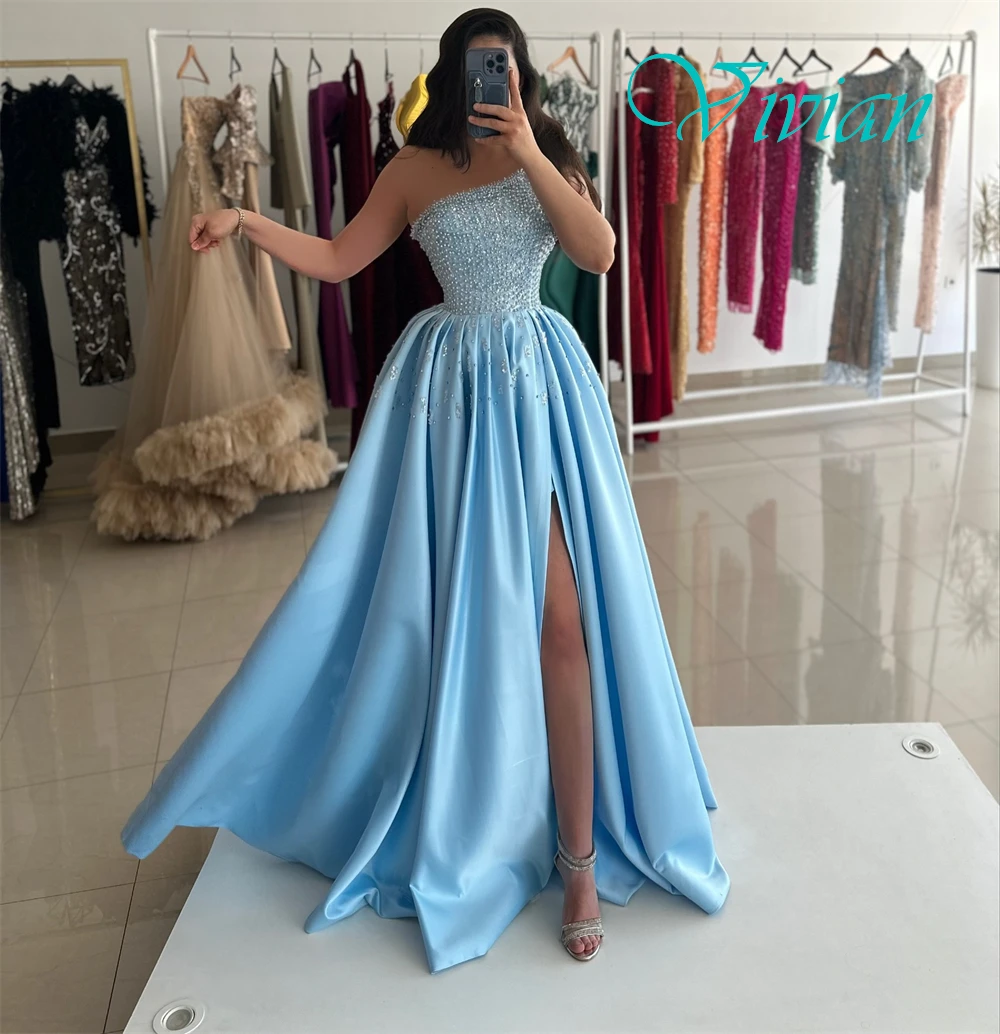 Customized Graceful Blue Satin Evening Dress Formal One Shoulder Sleeveless Party Dresses Delicate Crystal Pearls Prom Dress
Customized Graceful Blue Satin Evening Dress Formal One Shoulder Sleeveless Party Dresses Delicate Crystal Pearls Prom Dress