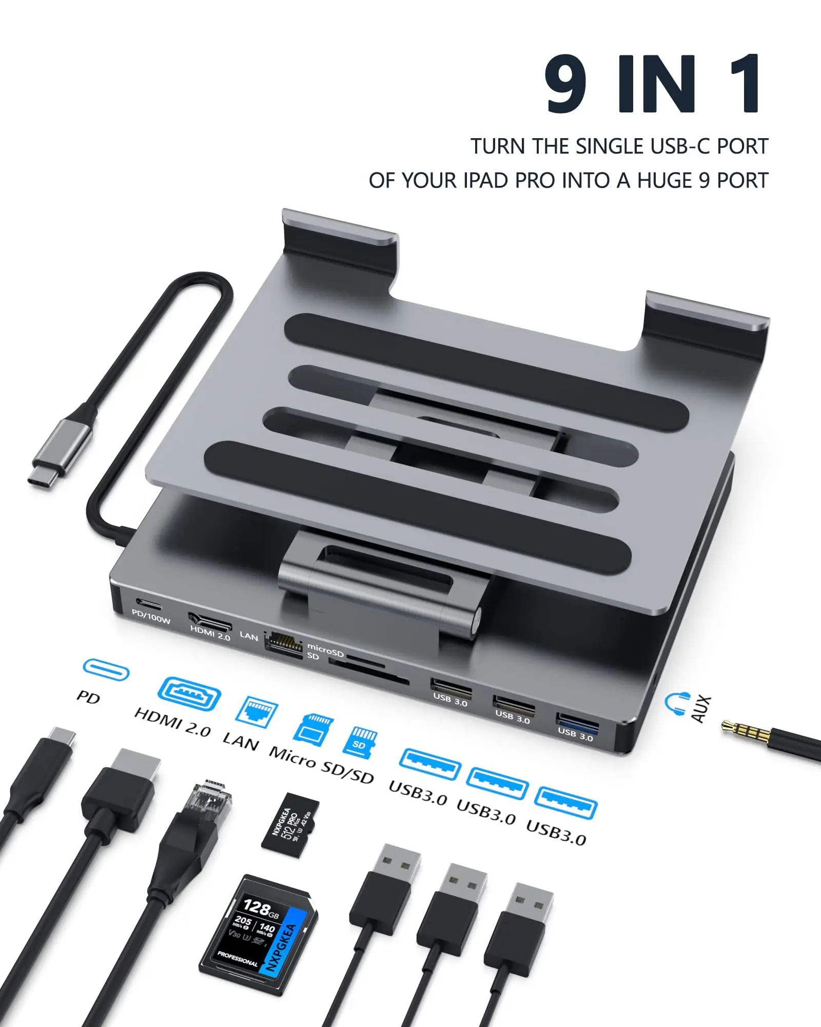 Aluminum ipad Holder 9 in 1 docking C hub 4K 60Hz Type C Adapter USB3.0 5Gbps 100W PD Charger For Laptop desktop
Aluminum ipad Holder 9 in 1 docking C hub 4K 60Hz Type C Adapter USB3.0 5Gbps 100W PD Charger For Laptop desktop