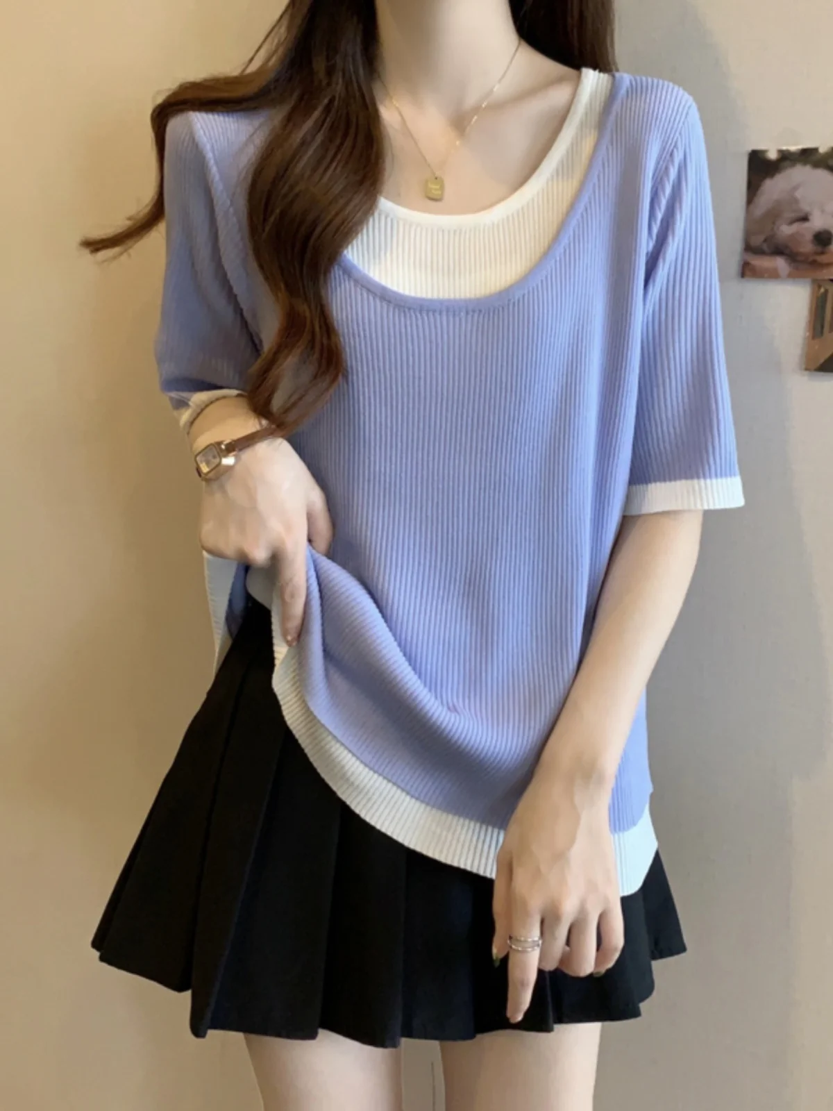 Ice Silk Short Sleeve T-Shirt Women's Summer Fashion Slimming Belly Covering Stylish Top Large Size Comfortable Underwear
Ice Silk Short Sleeve T-Shirt Women's Summer Fashion Slimming Belly Covering Stylish Top Large Size Comfortable Underwear