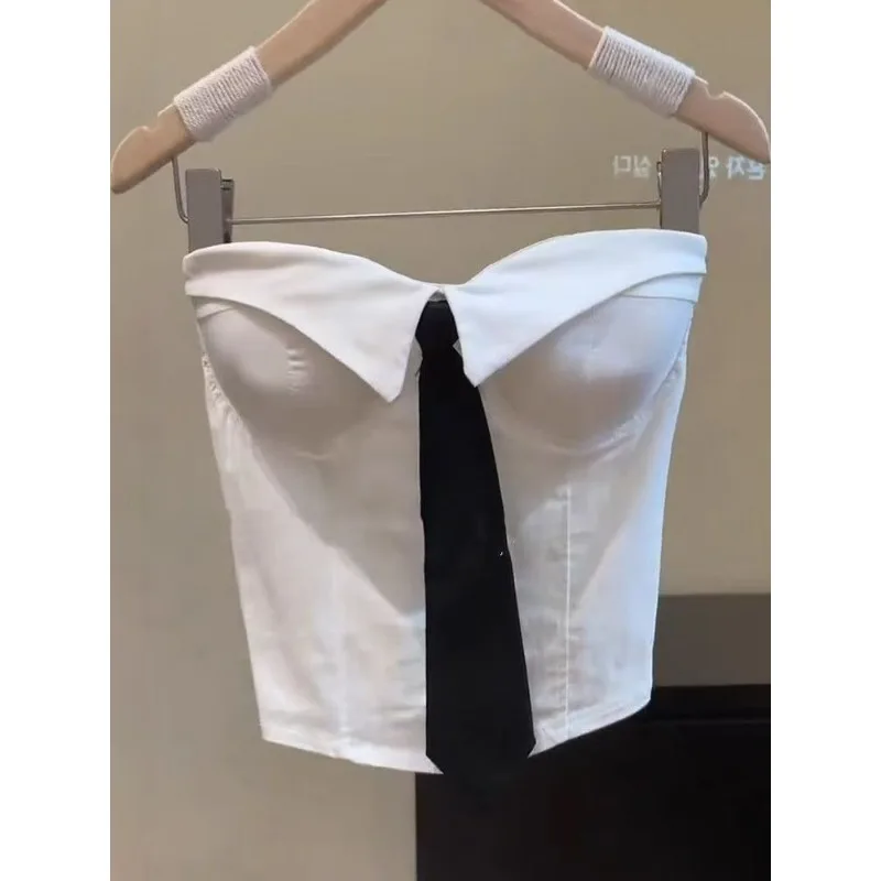 Sexy Hottie Strapless Vest American Vintage Fashion Patchwork Vests White Bodyshaper Chic Tanks Women's High Street Slim Tops 
Sexy Hottie Strapless Vest American Vintage Fashion Patchwork Vests White Bodyshaper Chic Tanks Women's High Street Slim Tops