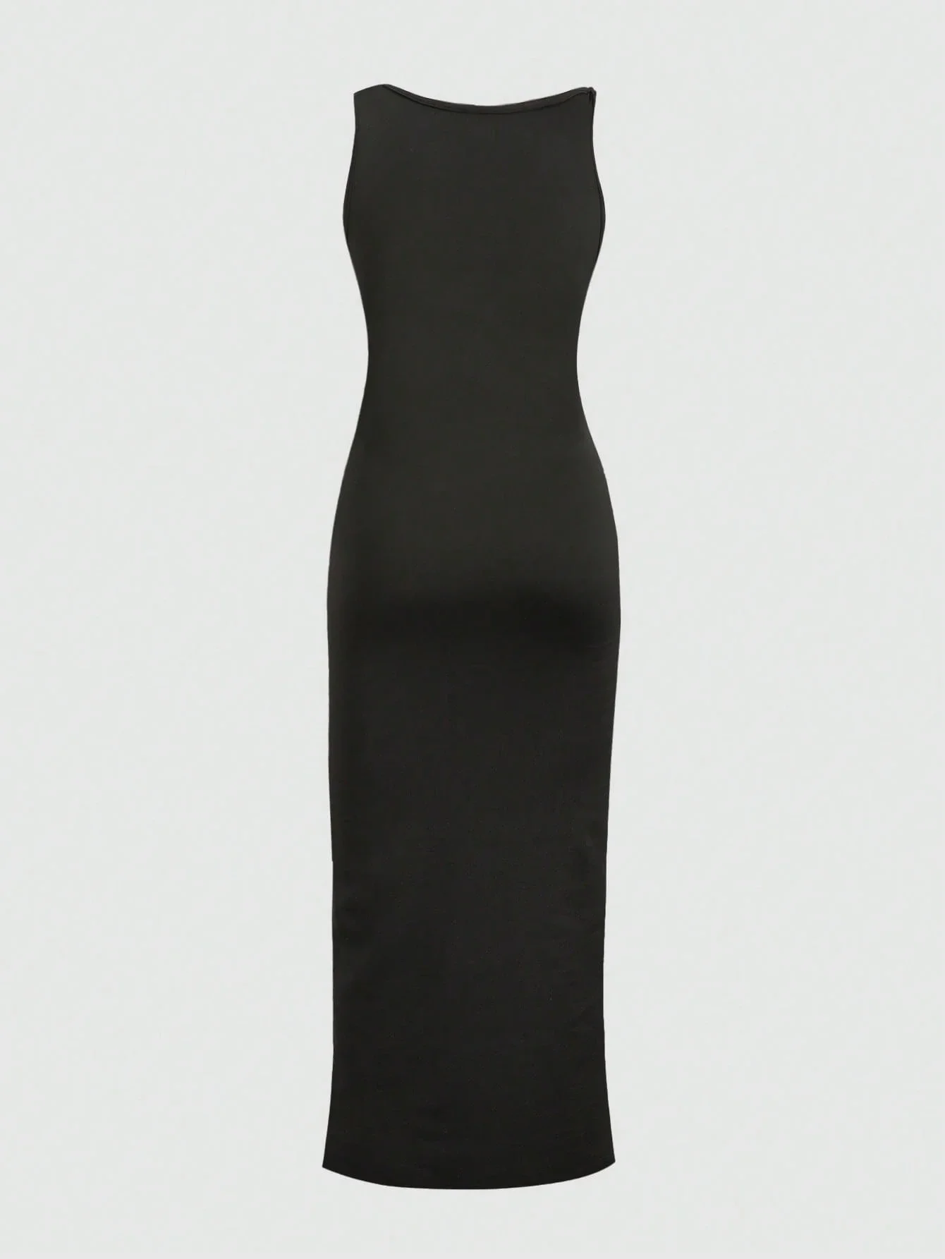 Black Sleeveless Round Neck Fitted Midi Dress With Side Slit
Black Sleeveless Round Neck Fitted Midi Dress With Side Slit