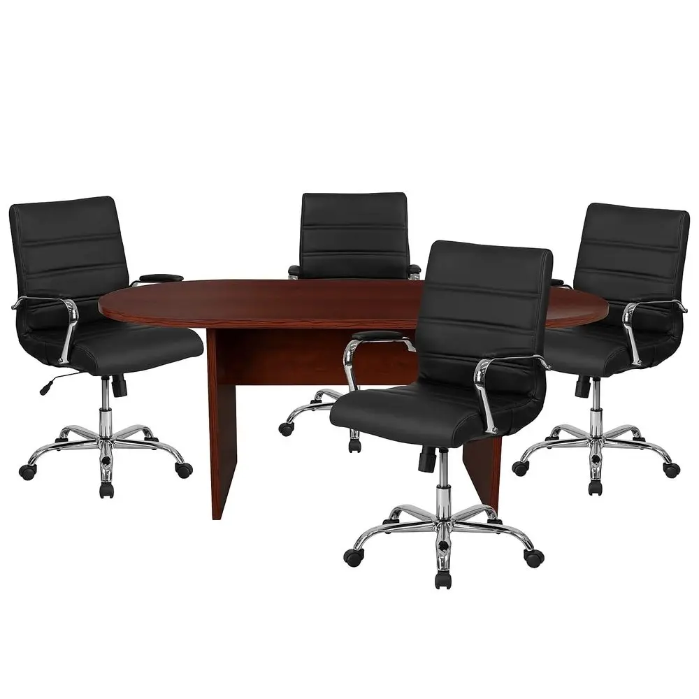 Furniture 5 Piece Mahogany Oval Conference Table Set with 4 Black and Chrome LeatherSoft Executive Chairs
Furniture 5 Piece Mahogany Oval Conference Table Set with 4 Black and Chrome LeatherSoft Executive Chairs